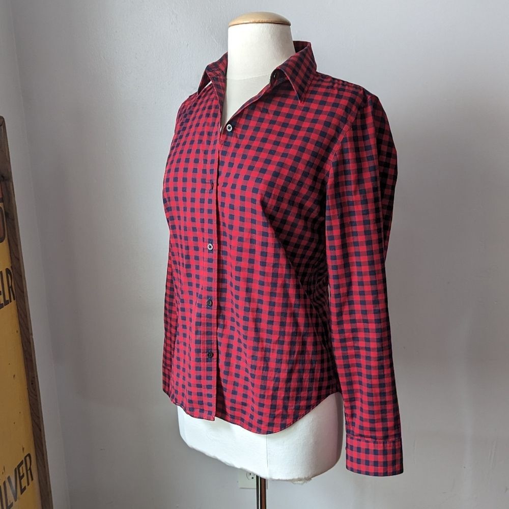 Red and Black Check Button Down No Iron Shirt by Chaps Size M